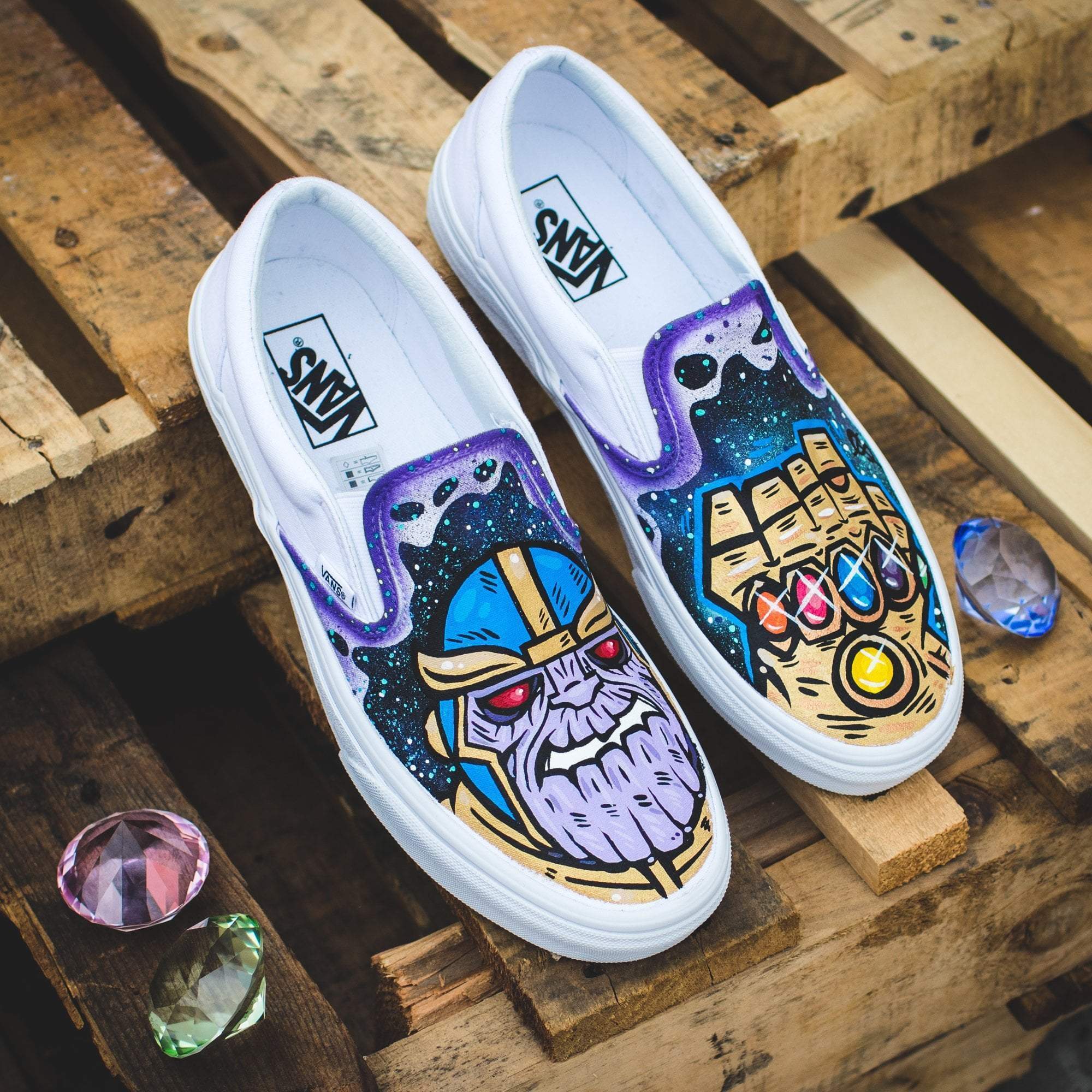 Custom Avengers Slip On Vans with SAVE THE PANDUHS