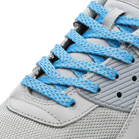 Cove Blue - Reflective Flat Laces 2.0 on shoes