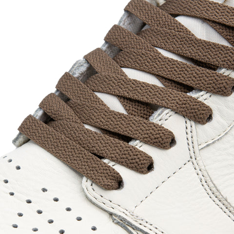 Lace Lab Mocha Jordan 1 Replacement Shoelaces on shoe