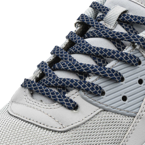Navy Blue - Reflective Flat Laces 1.0 on shoes