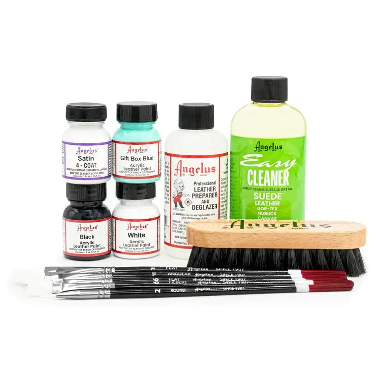  Angelus Leather Paint Starter Kit + 5 Piece Brush Set Kit