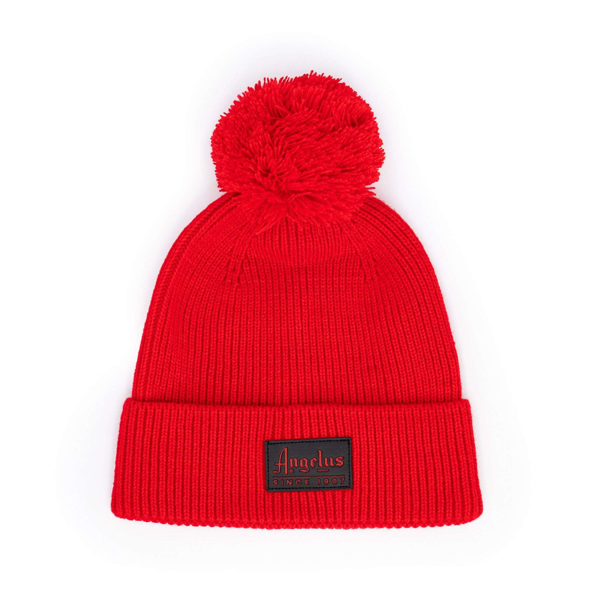 Shop Angelus Red Pom Knit Beanie Cap