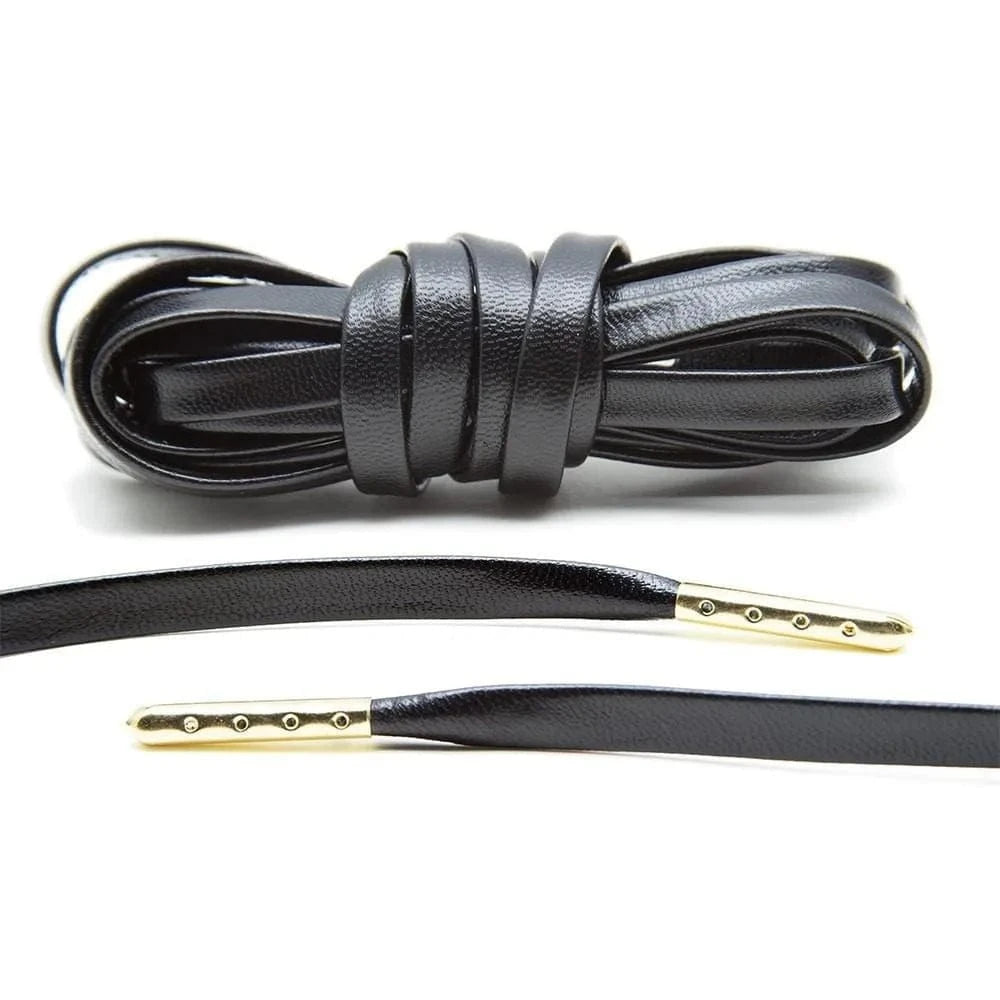 Black Luxury Leather Laces - Gold Plated - Angelus Direct