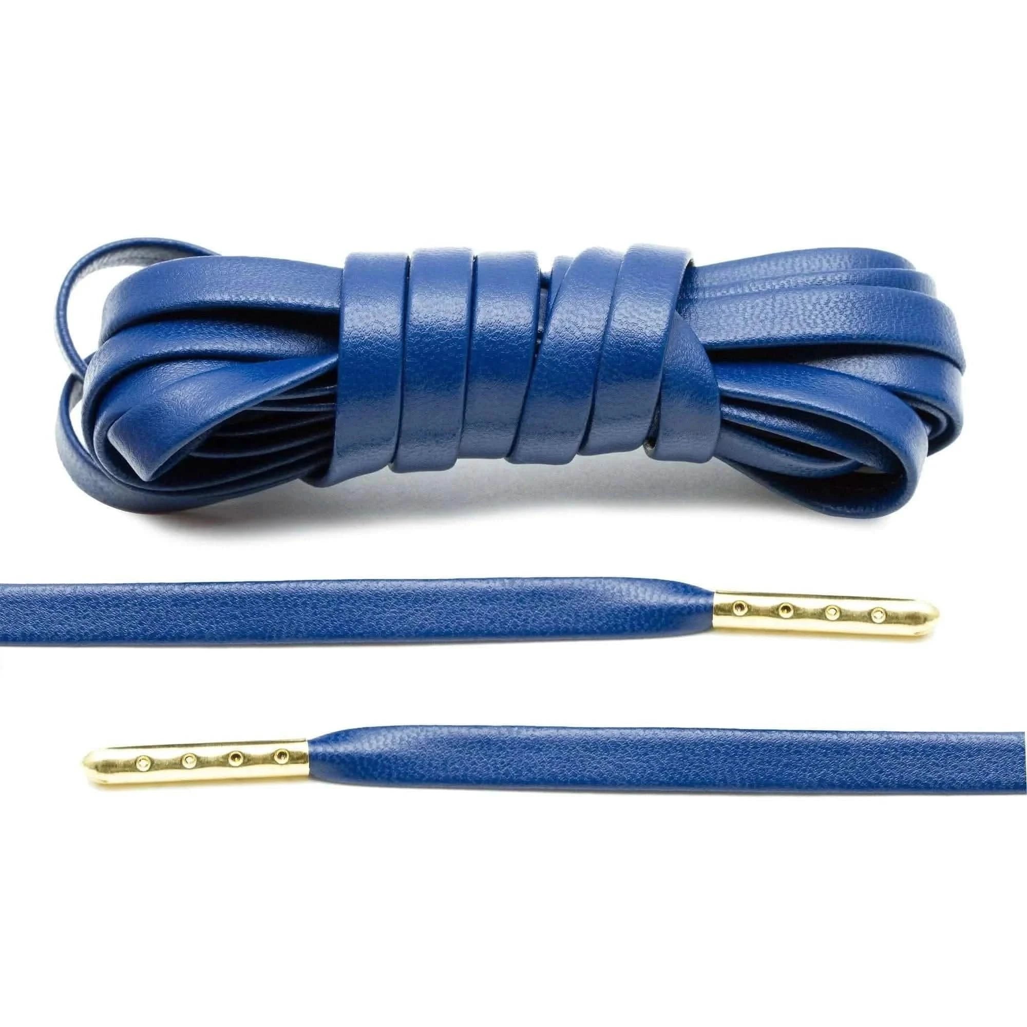 Lace Lab Navy Blue Luxury Leather Laces - Gold Plated Leather Shoelaces