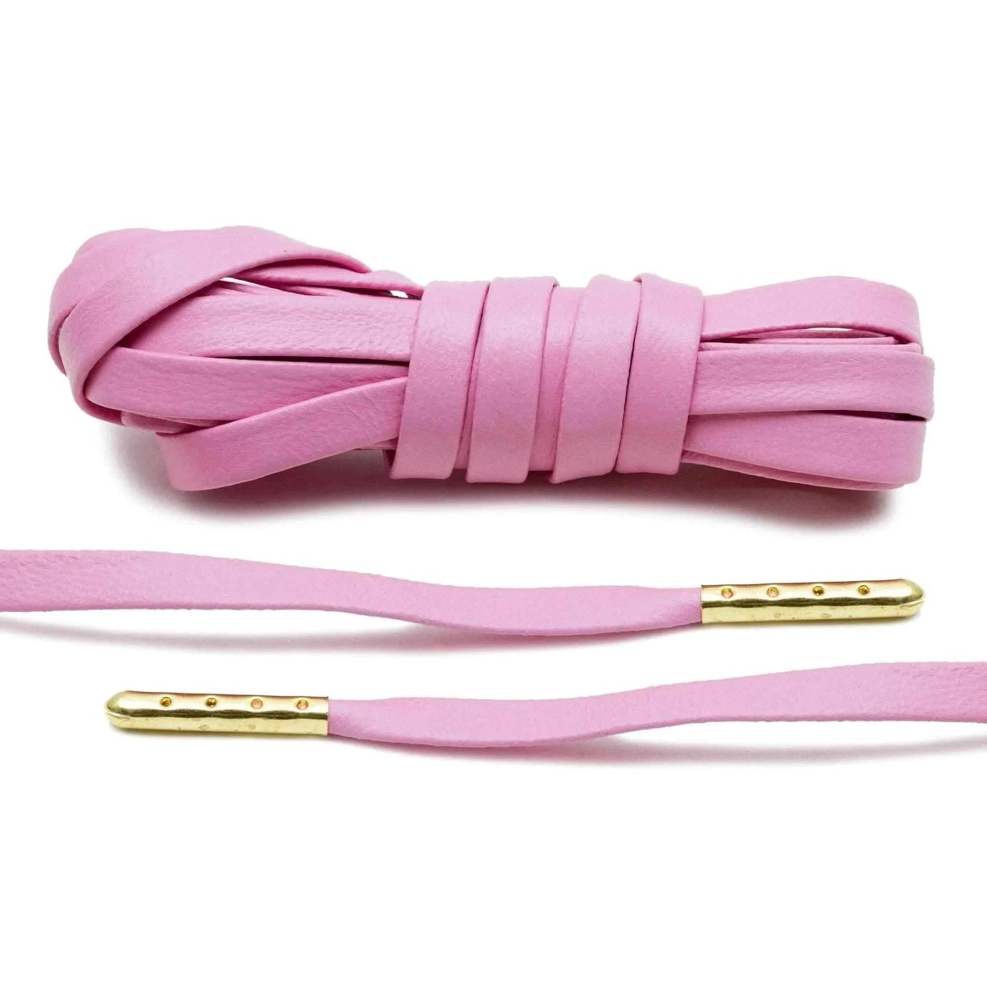 Pink Luxury Leather Shoe Laces Gold Plated Aglets Boot Laces