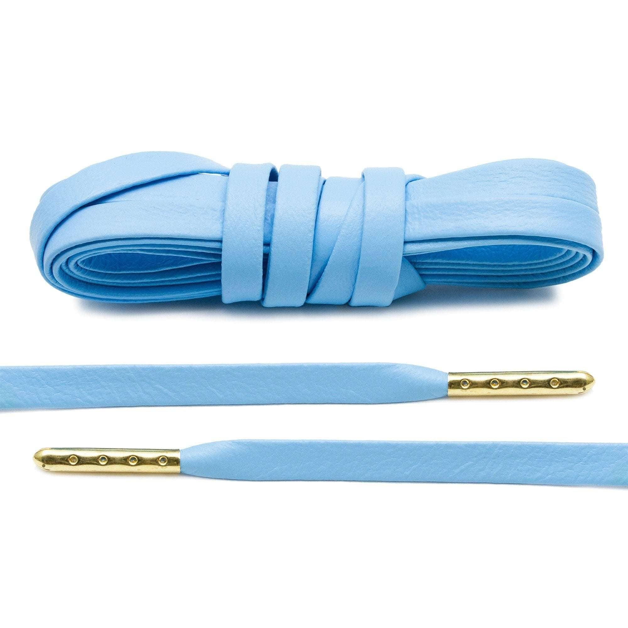 Shop University Blue Luxury Flat Leather Shoelaces - Gold Plated · Angelus Direct
