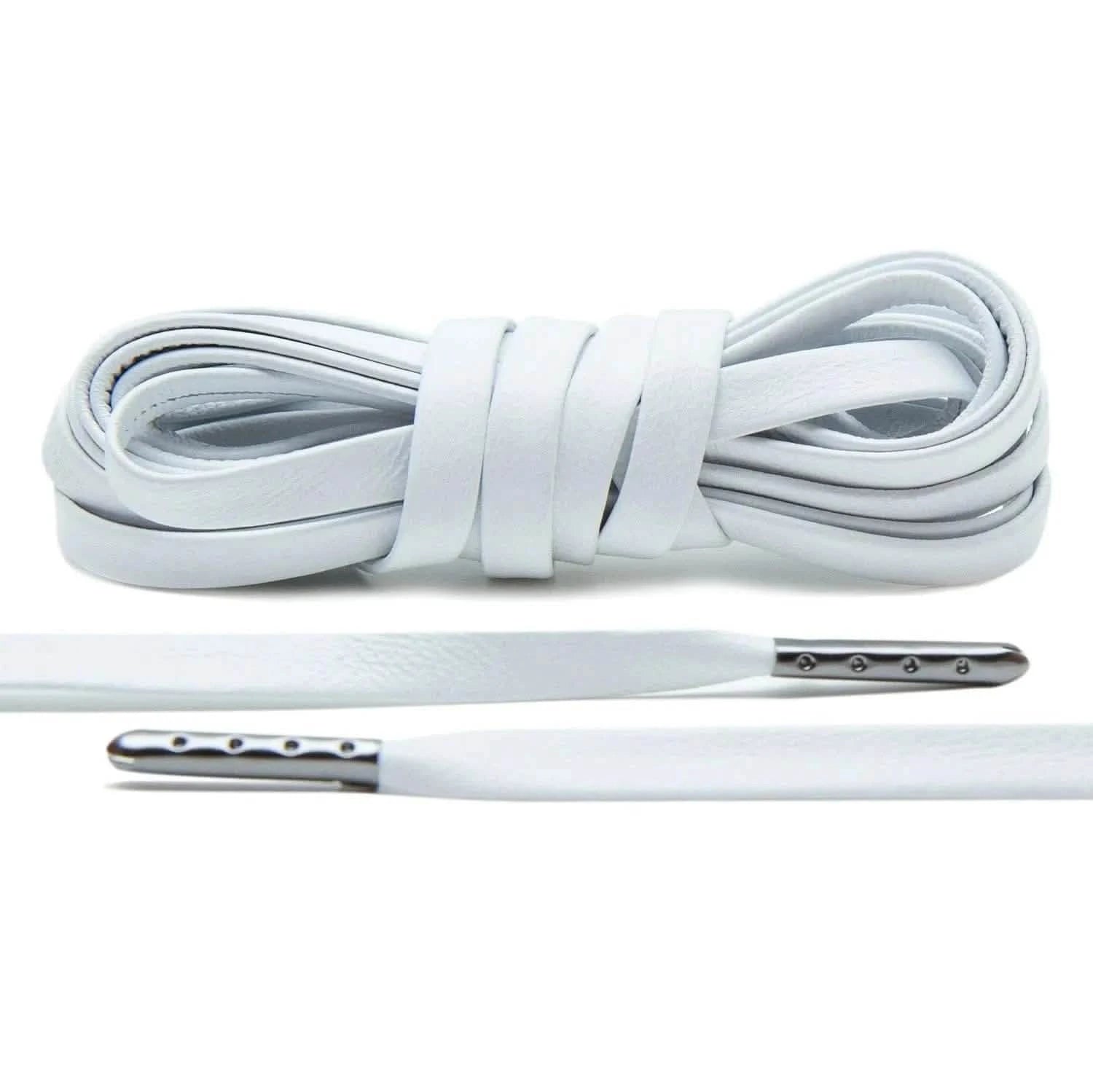 Lace Lab White Luxury Leather Laces - Gunmetal Plated Leather Shoelaces