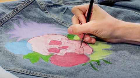 Angelus paint can be used on denim jackets, denim jeans, and more