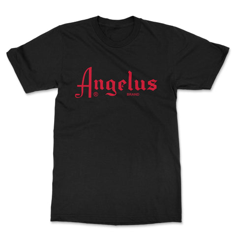 Black Angelus T-Shirt w/ Red Angelus logo on the front & the Angelus Seal on the back.