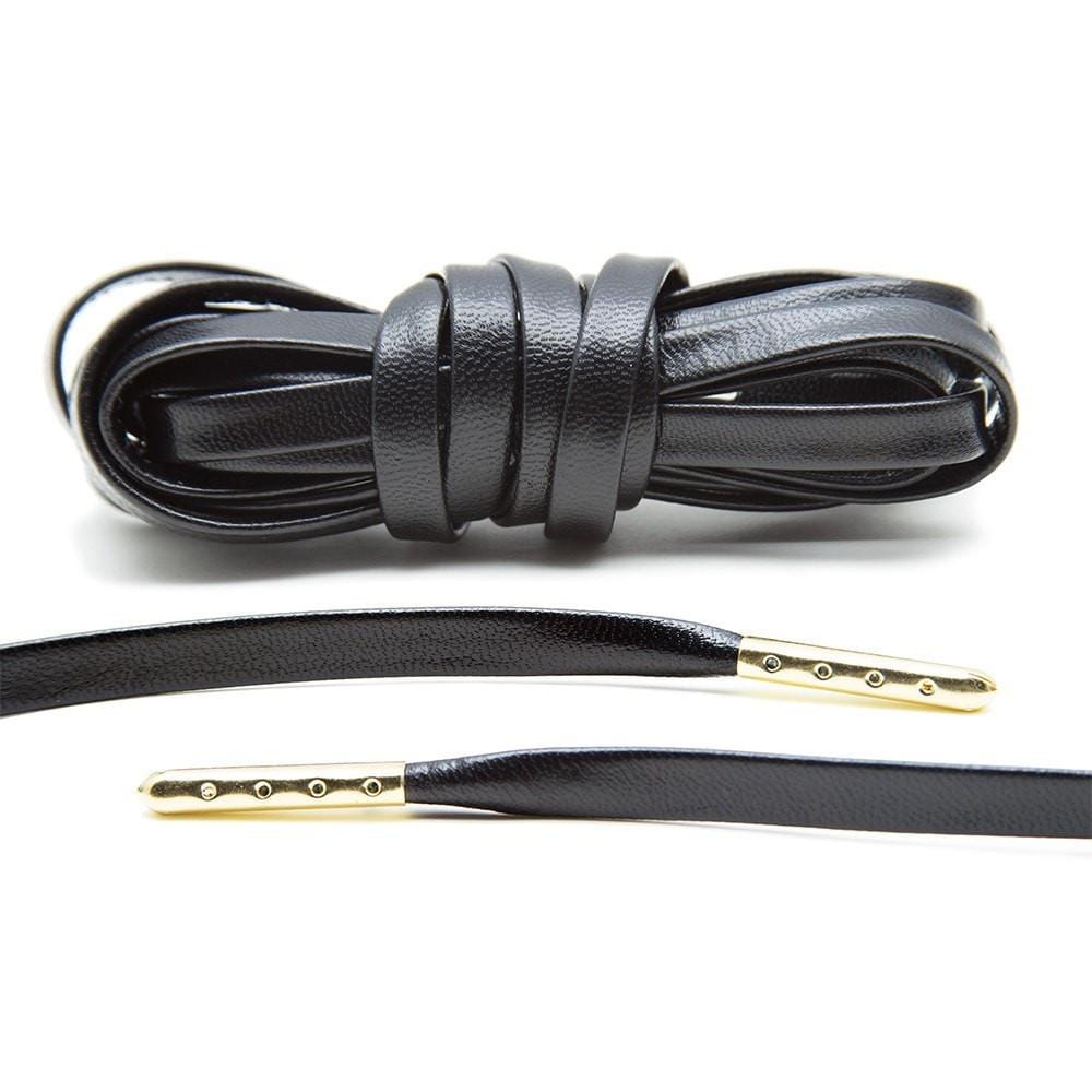 Luxury Black Leather Shoe Laces with Gold Tips - From Loop King