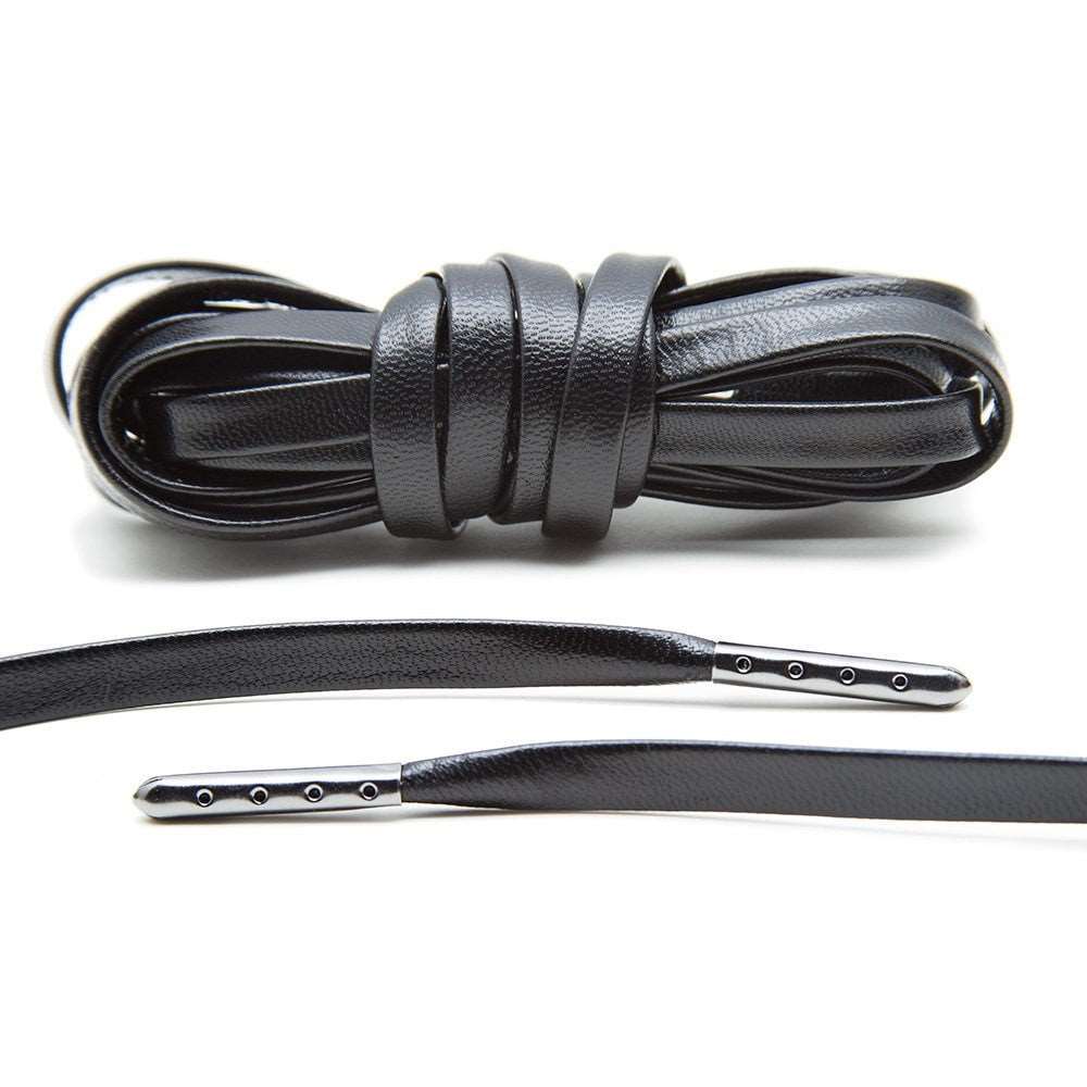 Black Luxury Leather Laces - Gunmetal Plated 45