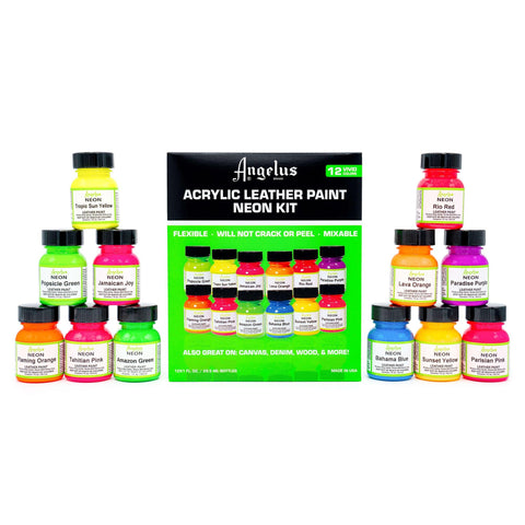 Angelus Leather Paint Neon Kit with 12 Colors