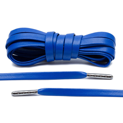 Royal Blue Luxury Leather Laces - Gunmetal Plated