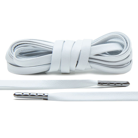 White Luxury Leather Laces - Gunmetal Plated