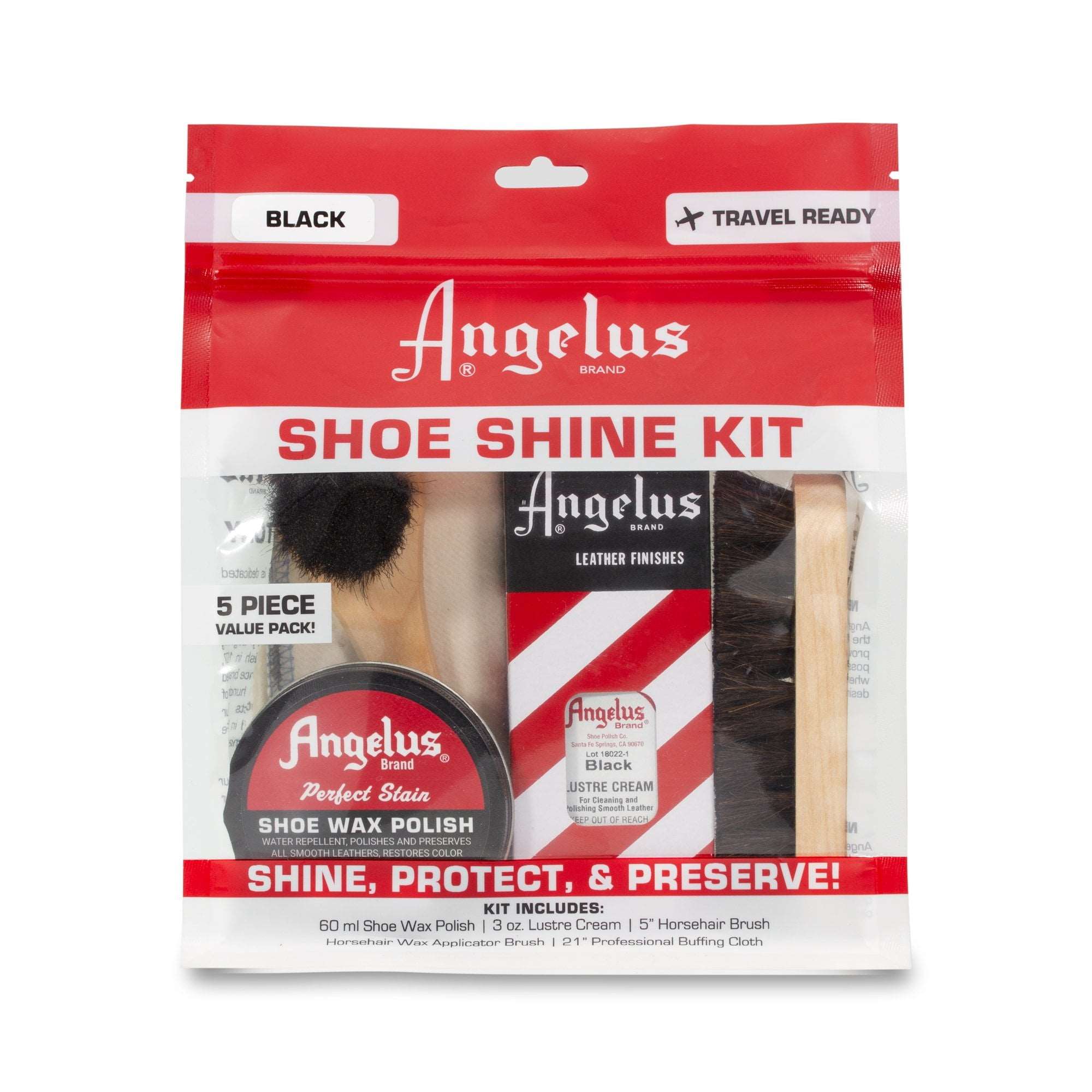 Angelus Shoe Shine Travel Kit | 5 Pieces (Black)