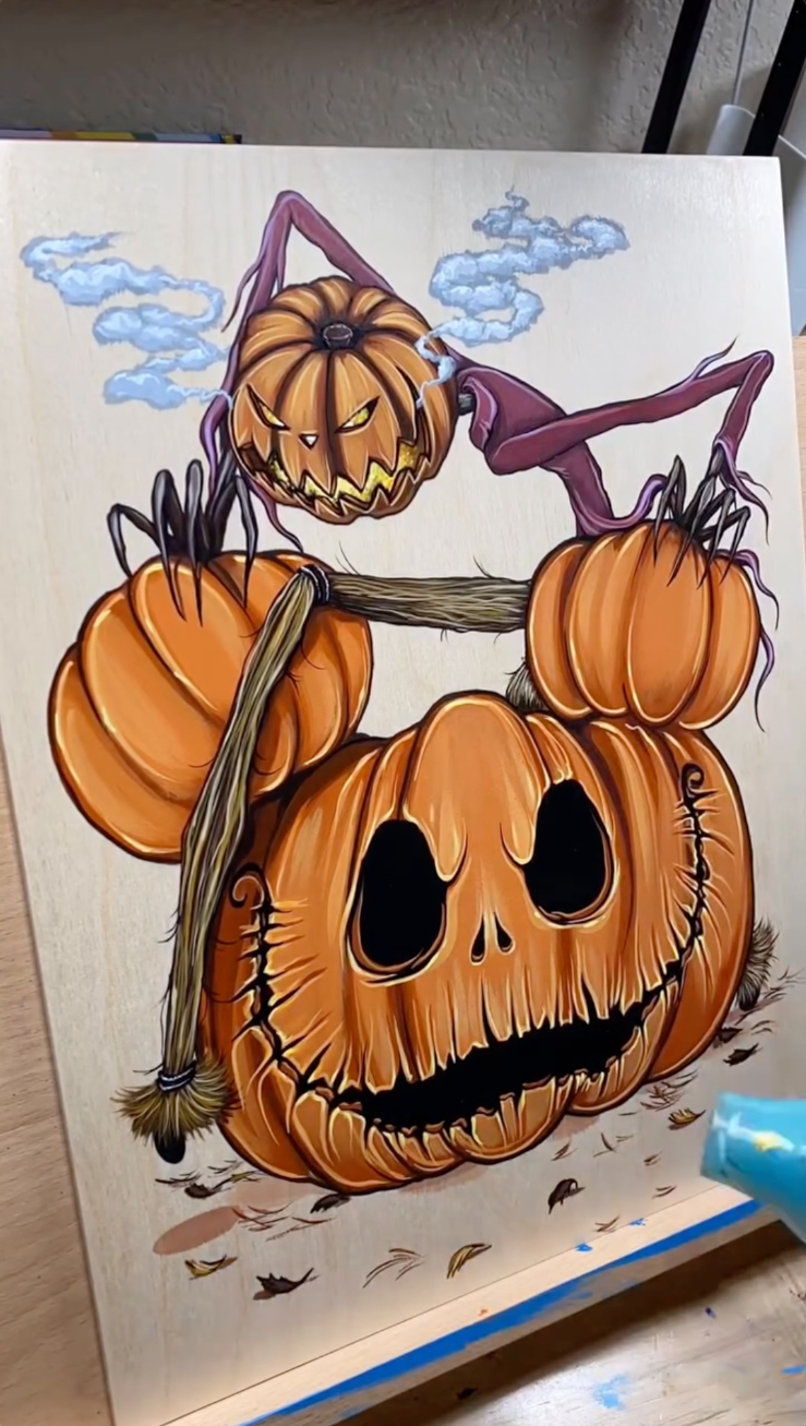 Hand painted jack-o-lantern pumpkin artwork