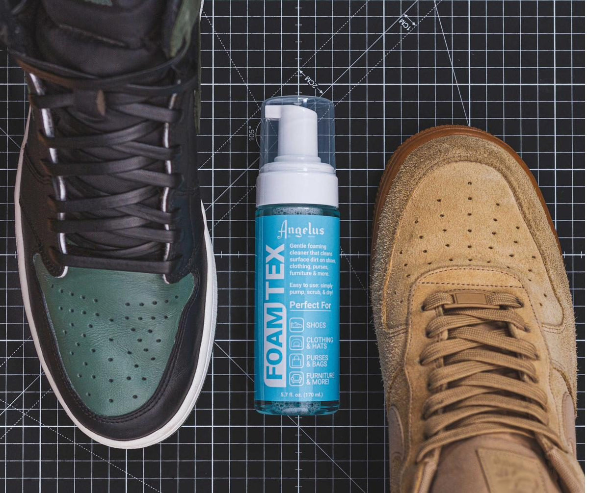 A smooth leather Jordan 1 and a wheat suede Air Force 1 with Angelus Foam-Tex