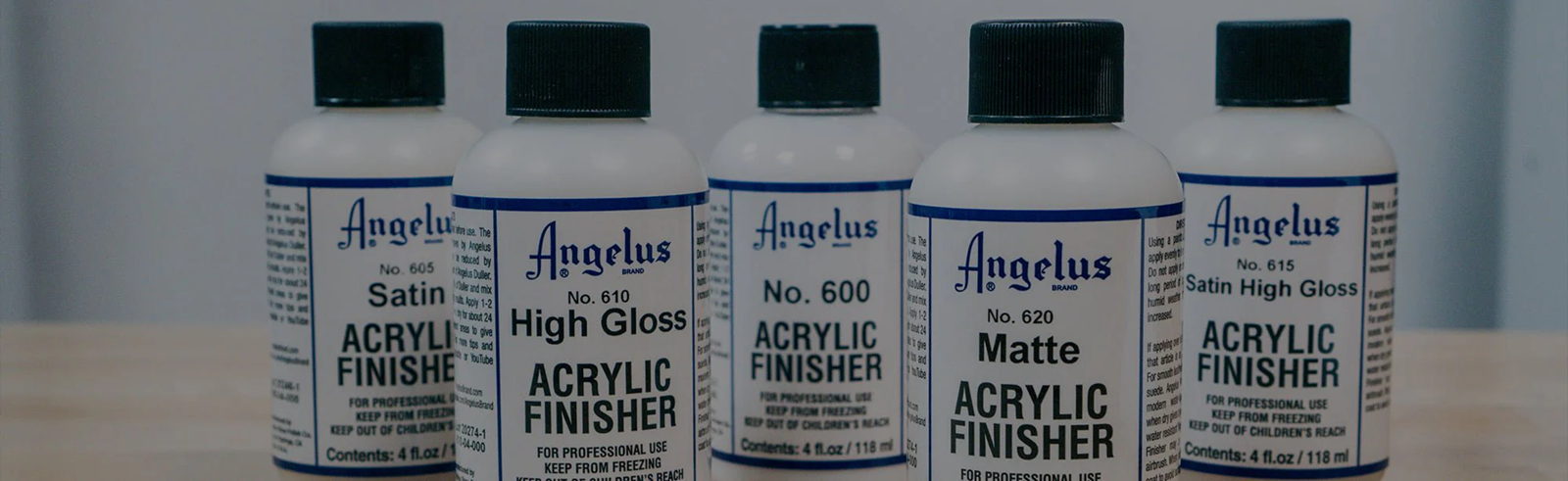 Angelus acrylic finisher bottles used as waterproof paint sealers.