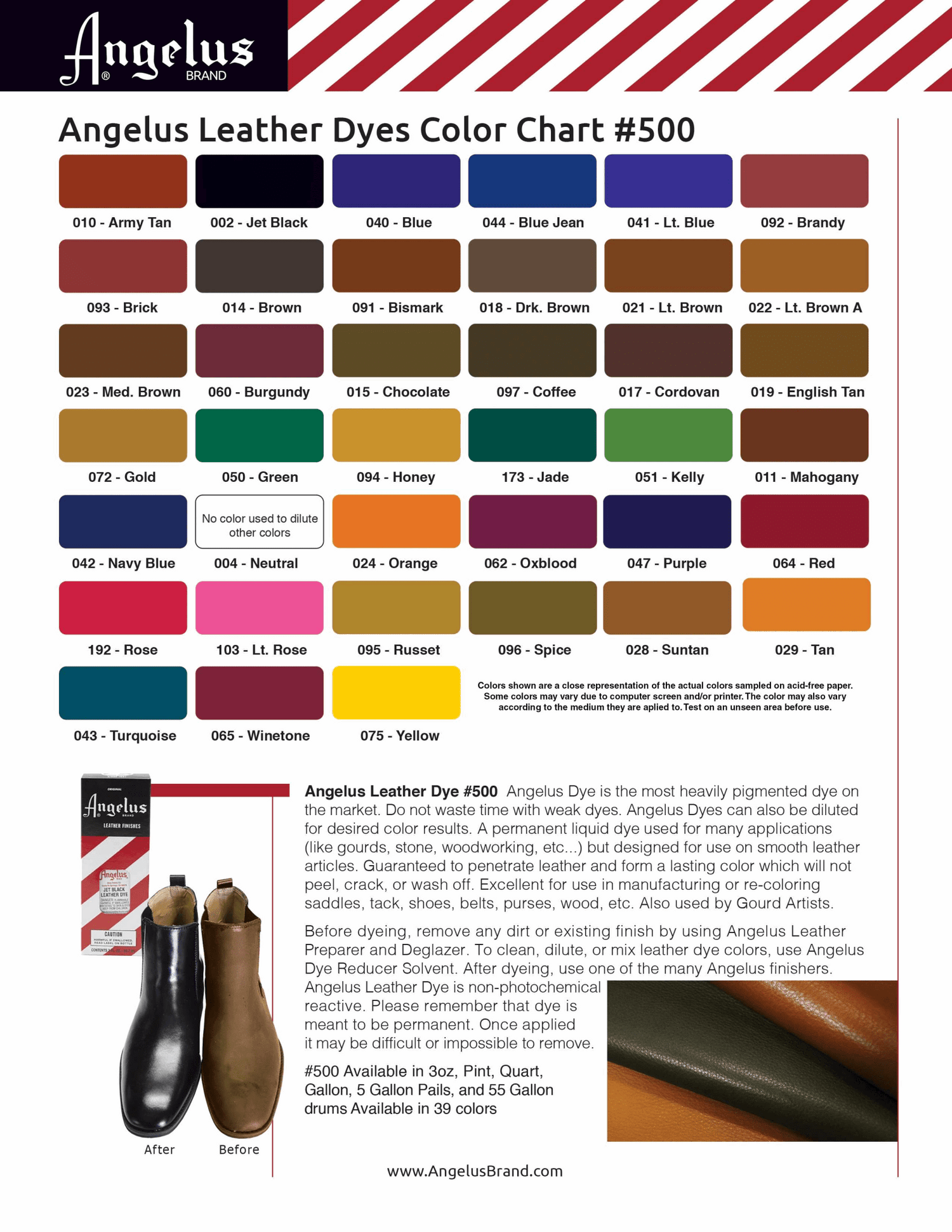 12 Color Leather Dye Assortment Kit - Angelus Direct