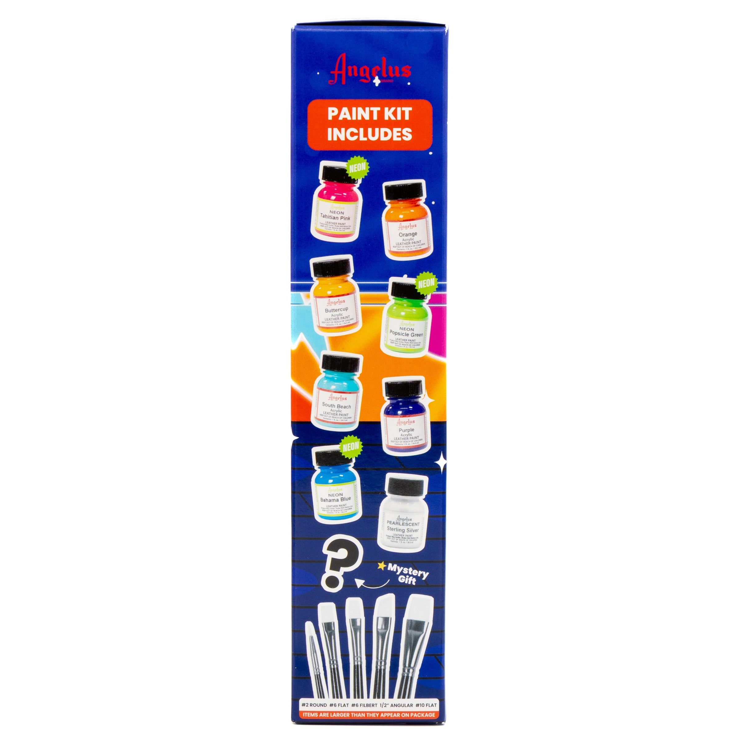 Angelus 13-Piece Y2K Paint Kit for custom shoes and leather art – complete kit with vibrant colors - side of box