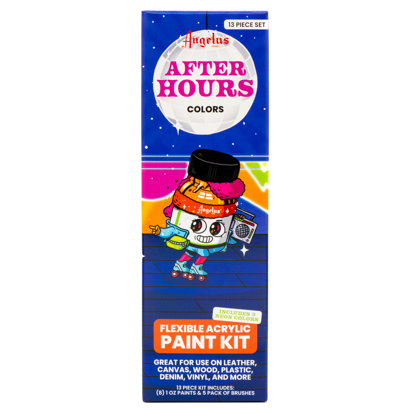 Angelus 13-Piece Y2K Paint Kit for custom shoes and leather art – complete kit with vibrant colors - front of box