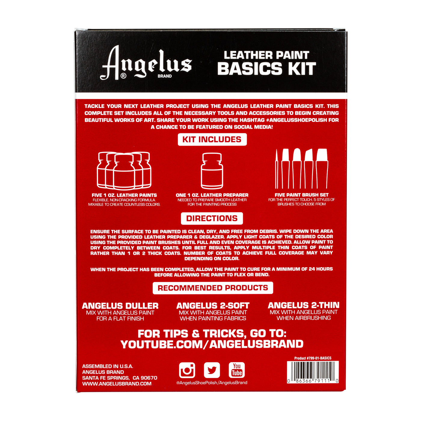 Angelus Direct Angelus Paint Basics Kit 1 Kit Paint Kit - Back of box