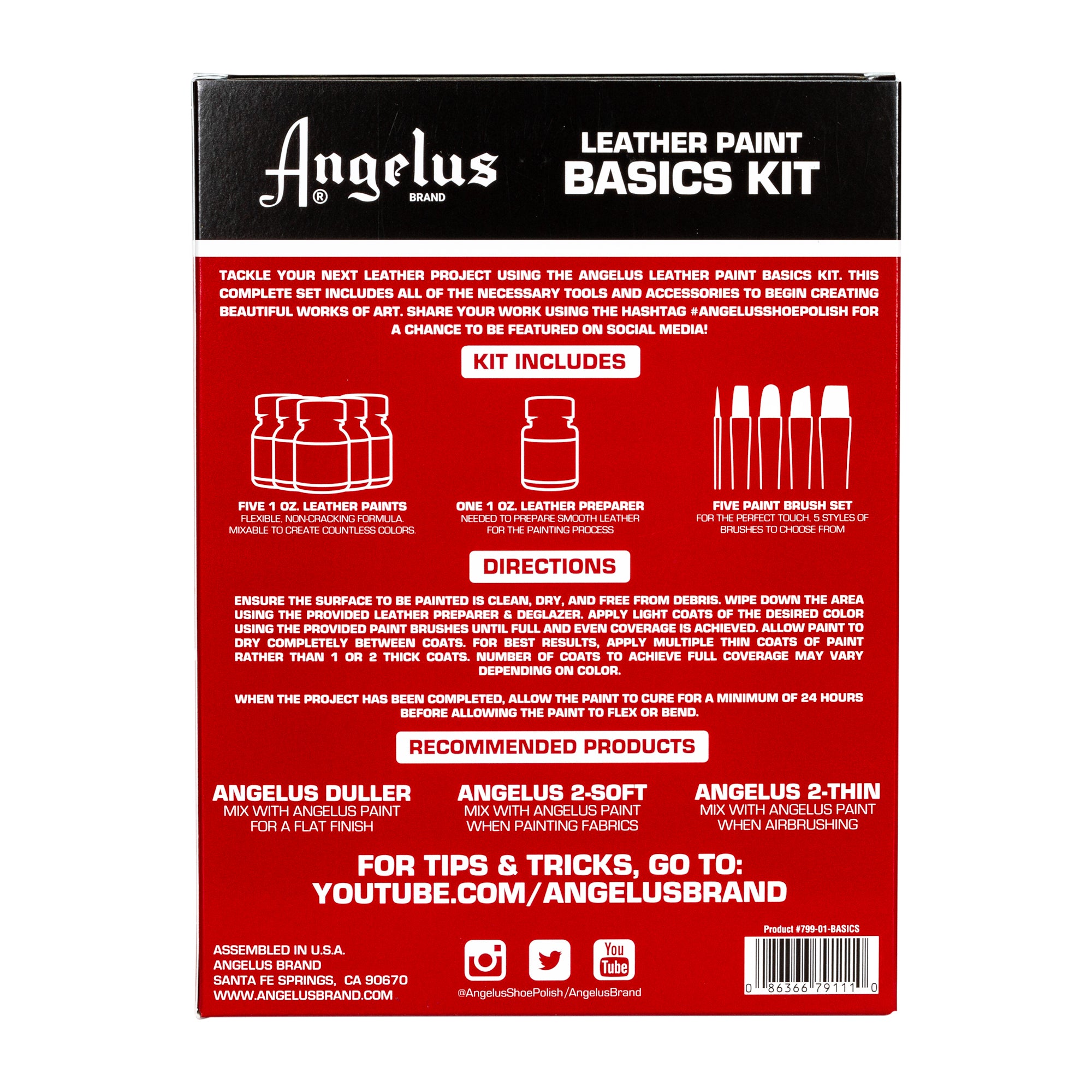 Angelus Direct Angelus Paint Basics Kit 1 Kit Paint Kit - Back of box