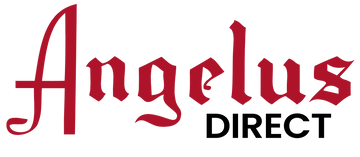 Angelus Direct logo featuring red old-English style 'Angelus' text with 'Direct' in black bold font