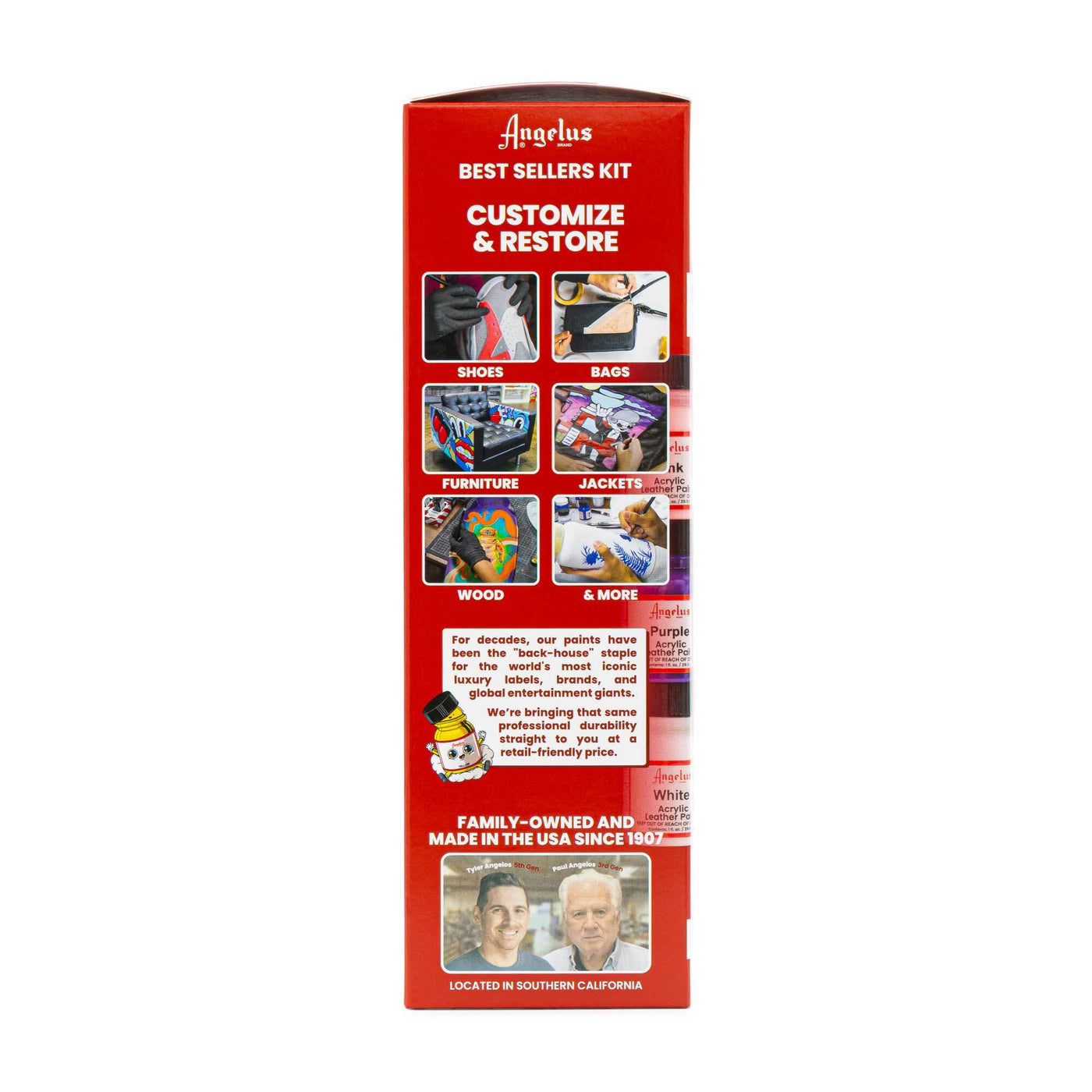 Angelus Best Sellers Kit - 12 bottle Starter Kit - Side Panetl of Box