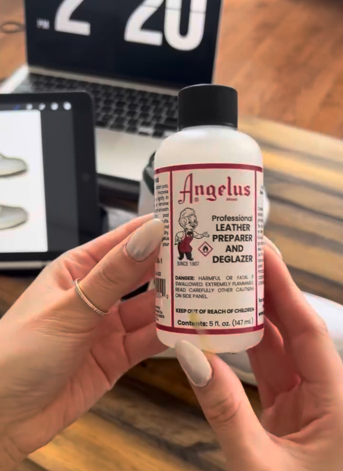 Holding Angelus Leather Preparer & Deglazer