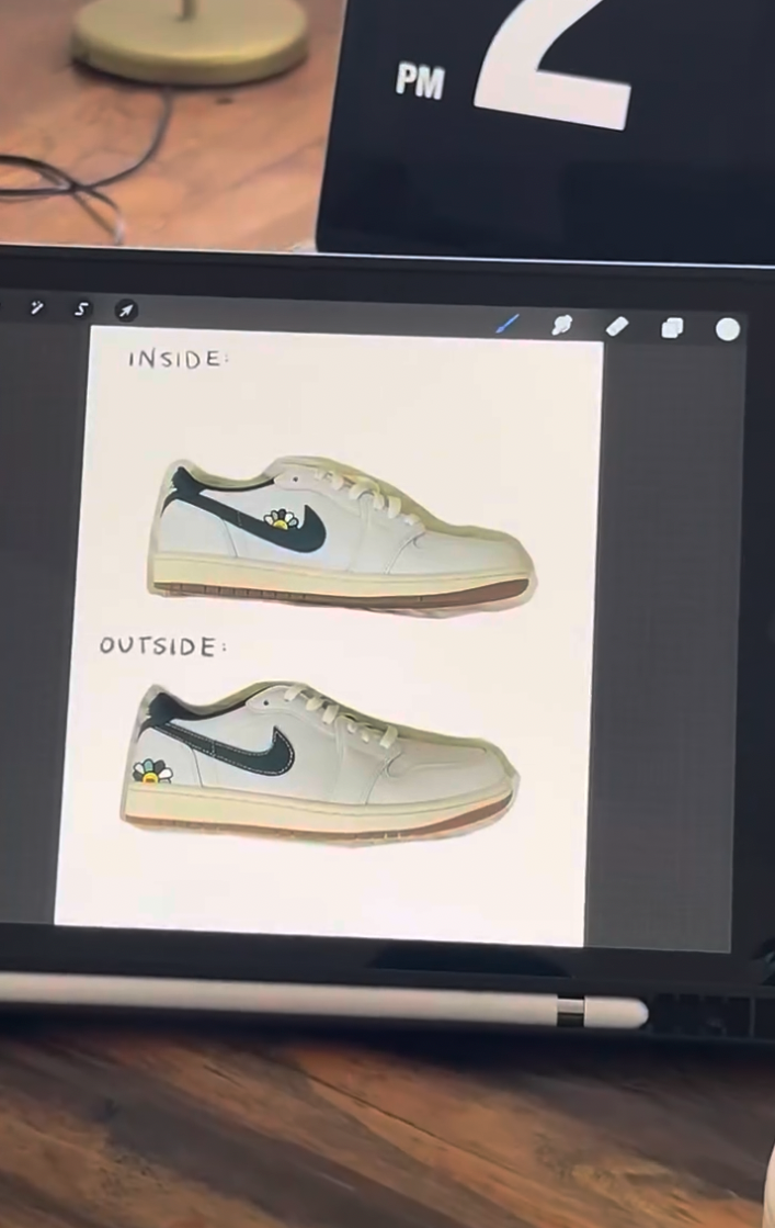 Mockup on tablet of custom Murakami Flower Shoes