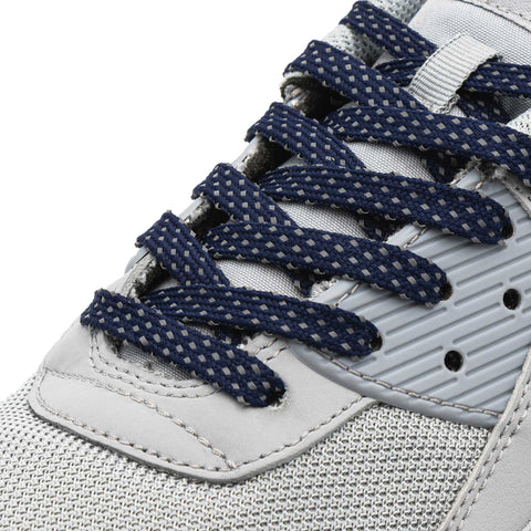 Navy Blue - Reflective Flat Laces 2.0 on shoes