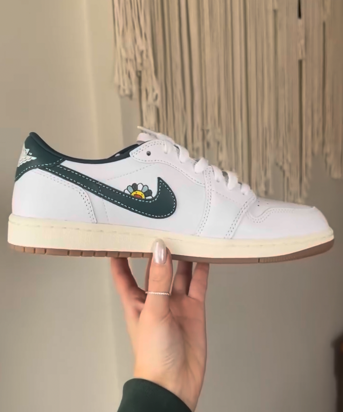 Custom Painted Murakami Flower Air Jordans made with Angelus Paints