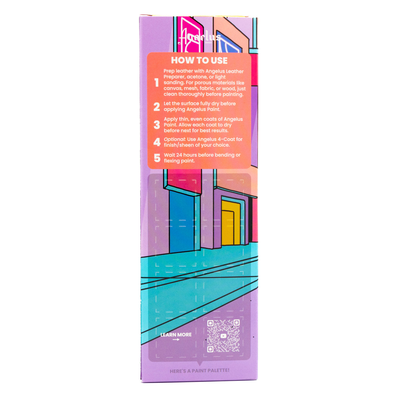 Angelus 13-Piece Pastel Daydream Paint Kit for custom shoes and leather art – complete kit with pastel paint colors - back of box
