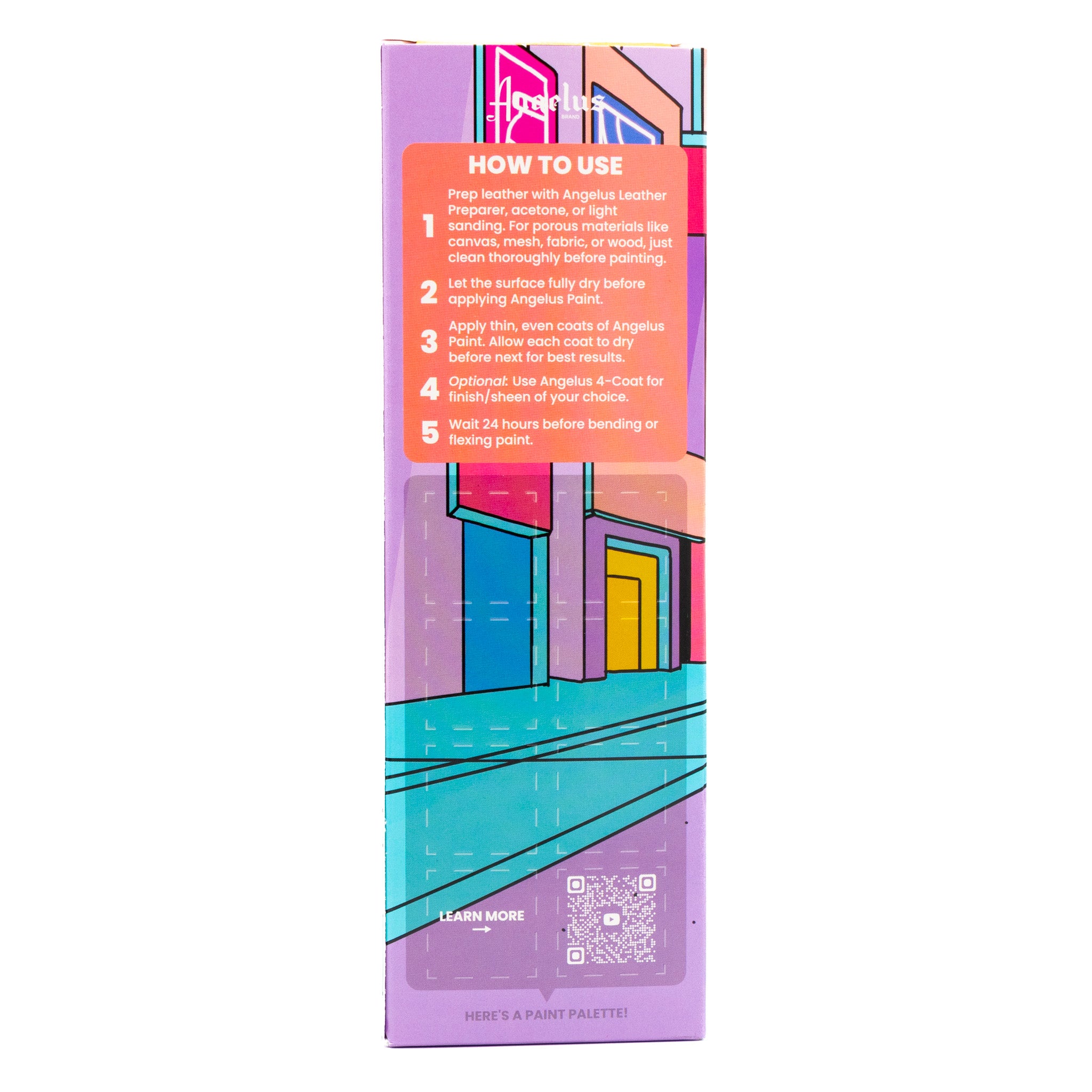Angelus 13-Piece Pastel Daydream Paint Kit for custom shoes and leather art – complete kit with pastel paint colors - back of box