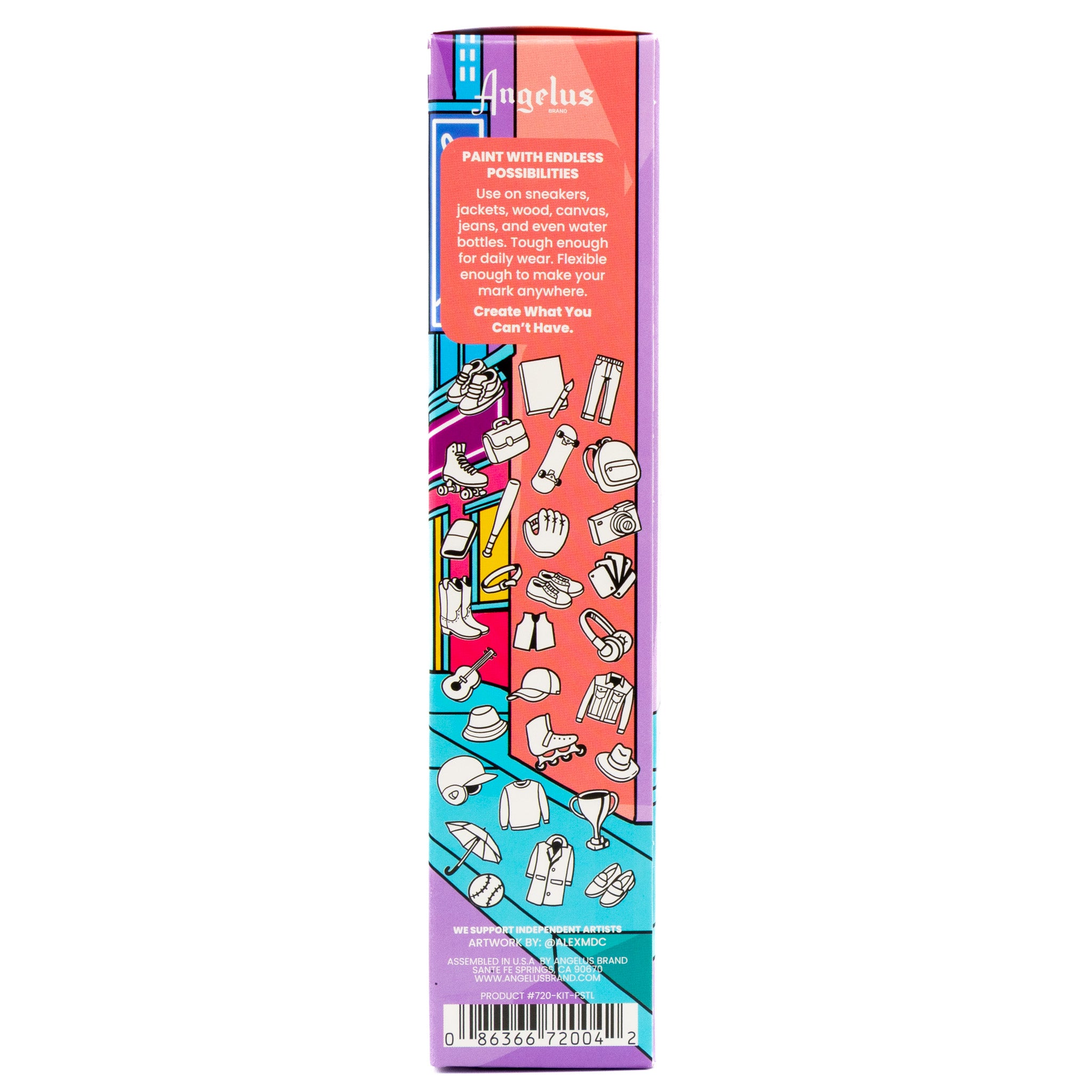 Angelus 13-Piece Pastel Daydream Paint Kit for custom shoes and leather art – complete kit with pastel paint colors - side of box