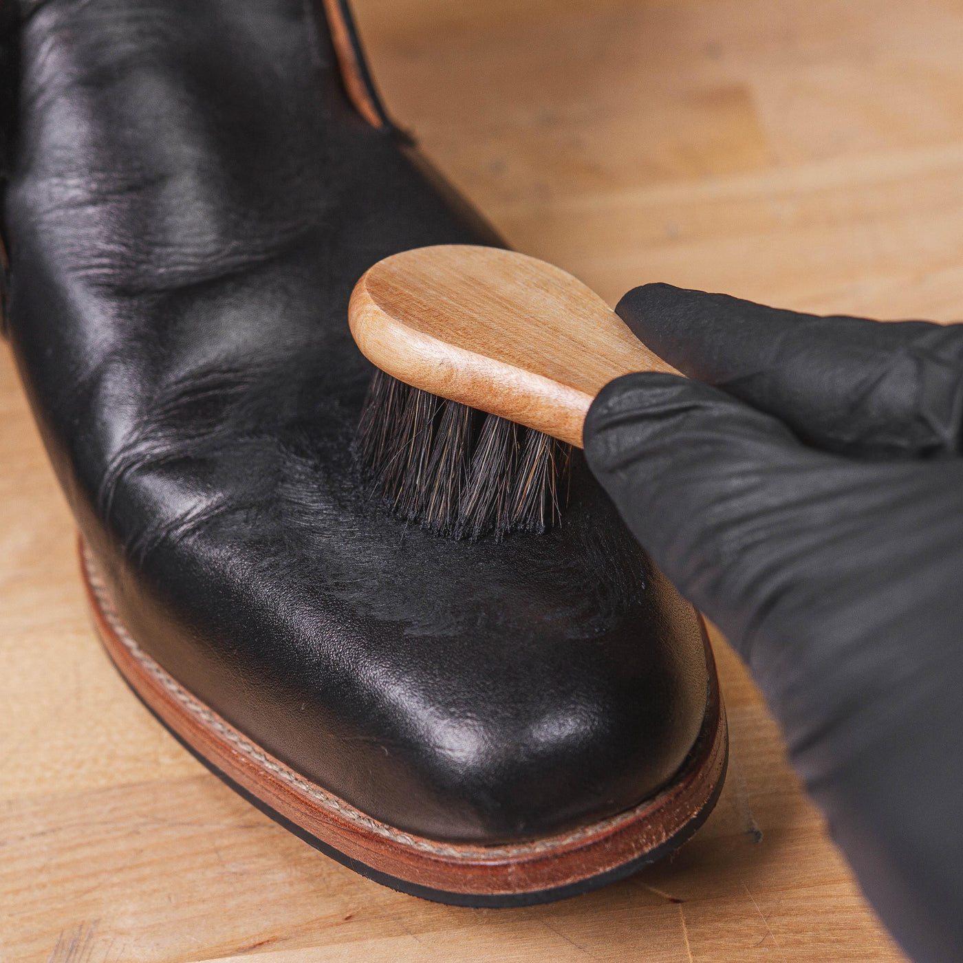 Wax Applicator Brush - 100% Real Horsehair being used to apply Angelus shoe wax polish