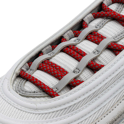 Red 3M Inverse Rope Laces on shoes