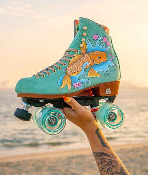 Hand painted roller skates made with Angelus Paints