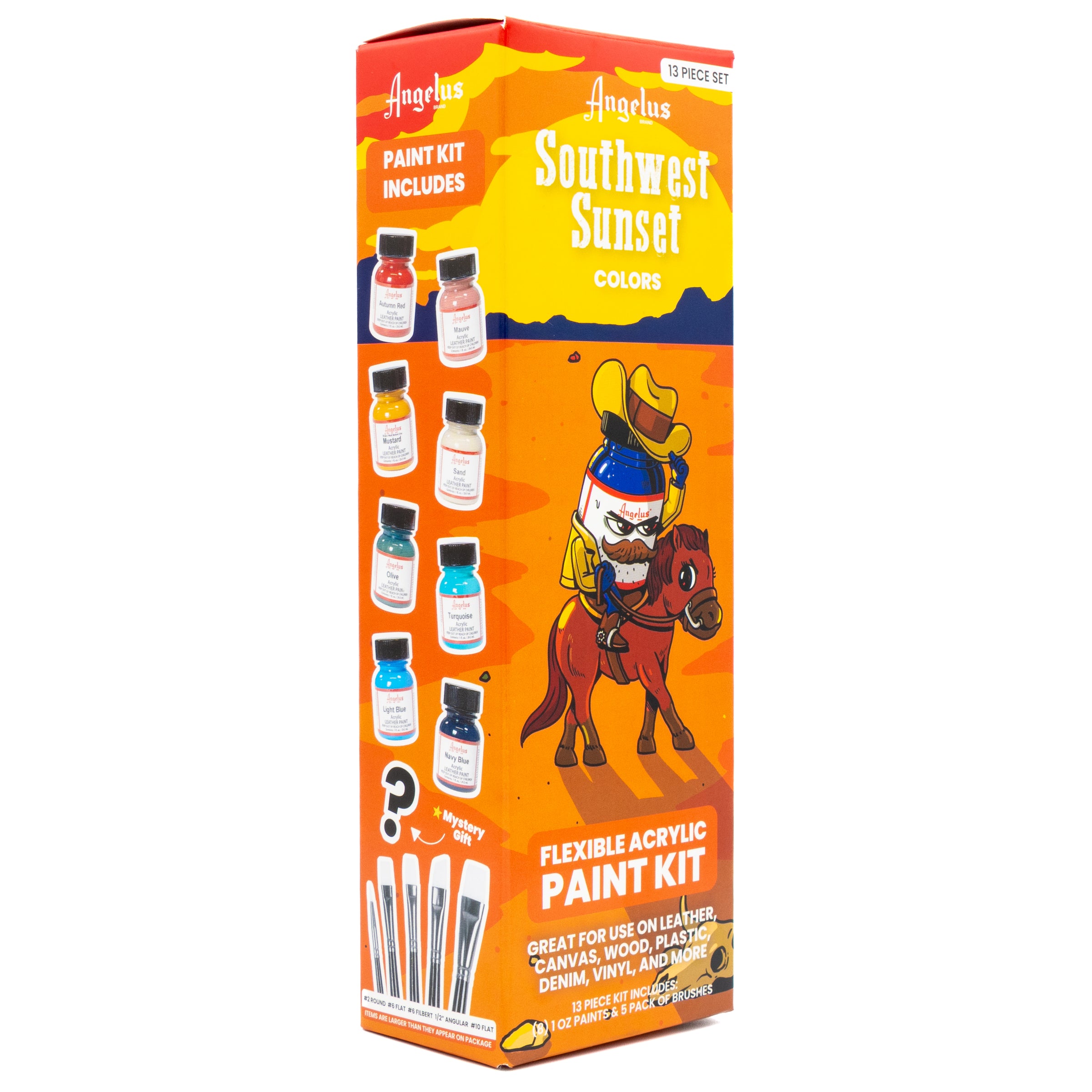 Angelus 13-Piece South West Sunset Paint Kit for custom sneaker painting – full kit with warm southwestern color palette - front angle of box