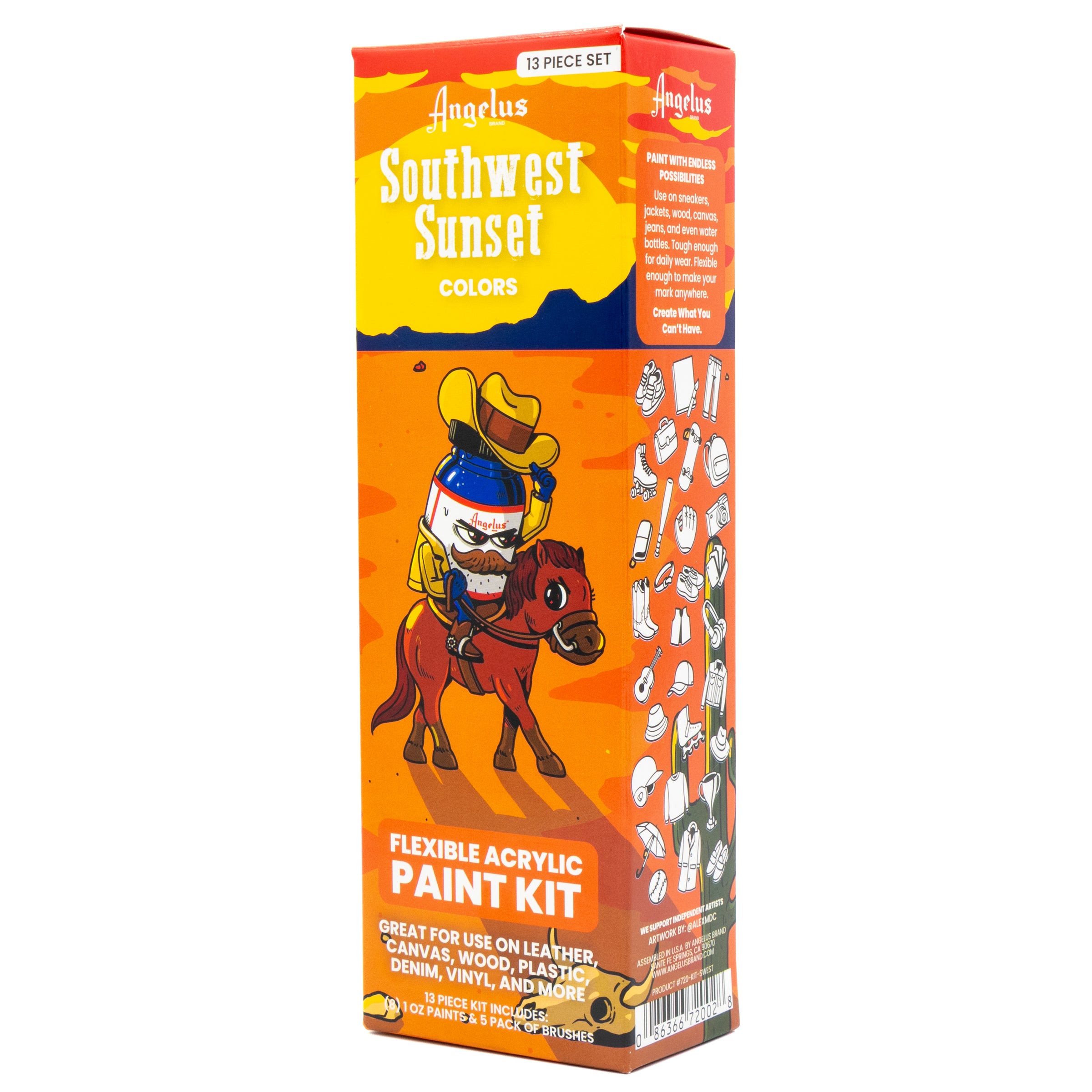 Angelus 13-Piece South West Sunset Paint Kit for custom sneaker painting – full kit with warm southwestern color palette - front angle of box