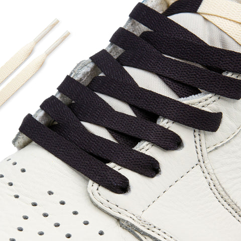 Lace Lab Cream/Black Union Jordan 1 Replacement Shoelaces on shoes AJ1
