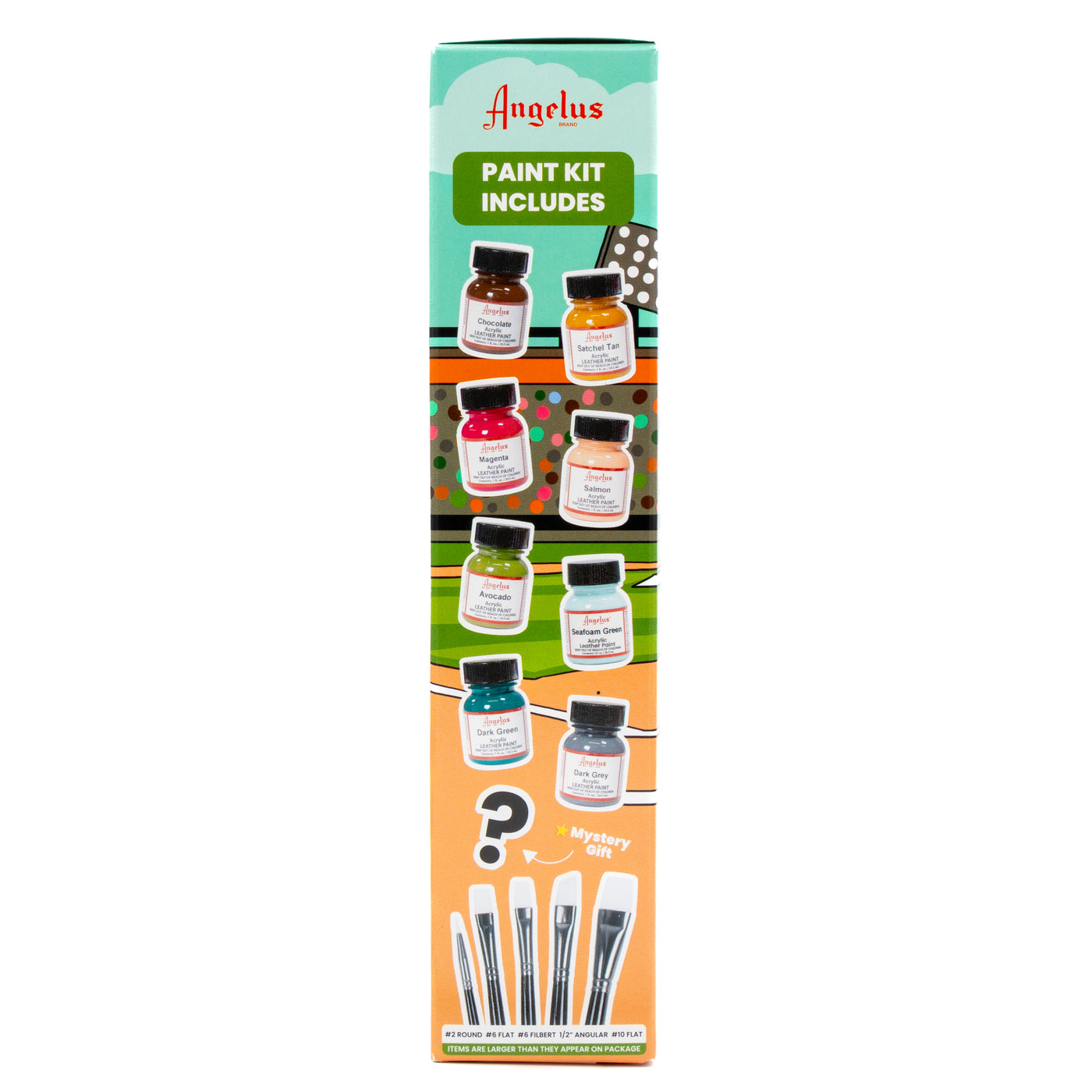 Angelus 13-Piece Vintage Baseball Paint Kit for custom shoes and leather goods – complete kit with classic baseball-inspired colors - side of box