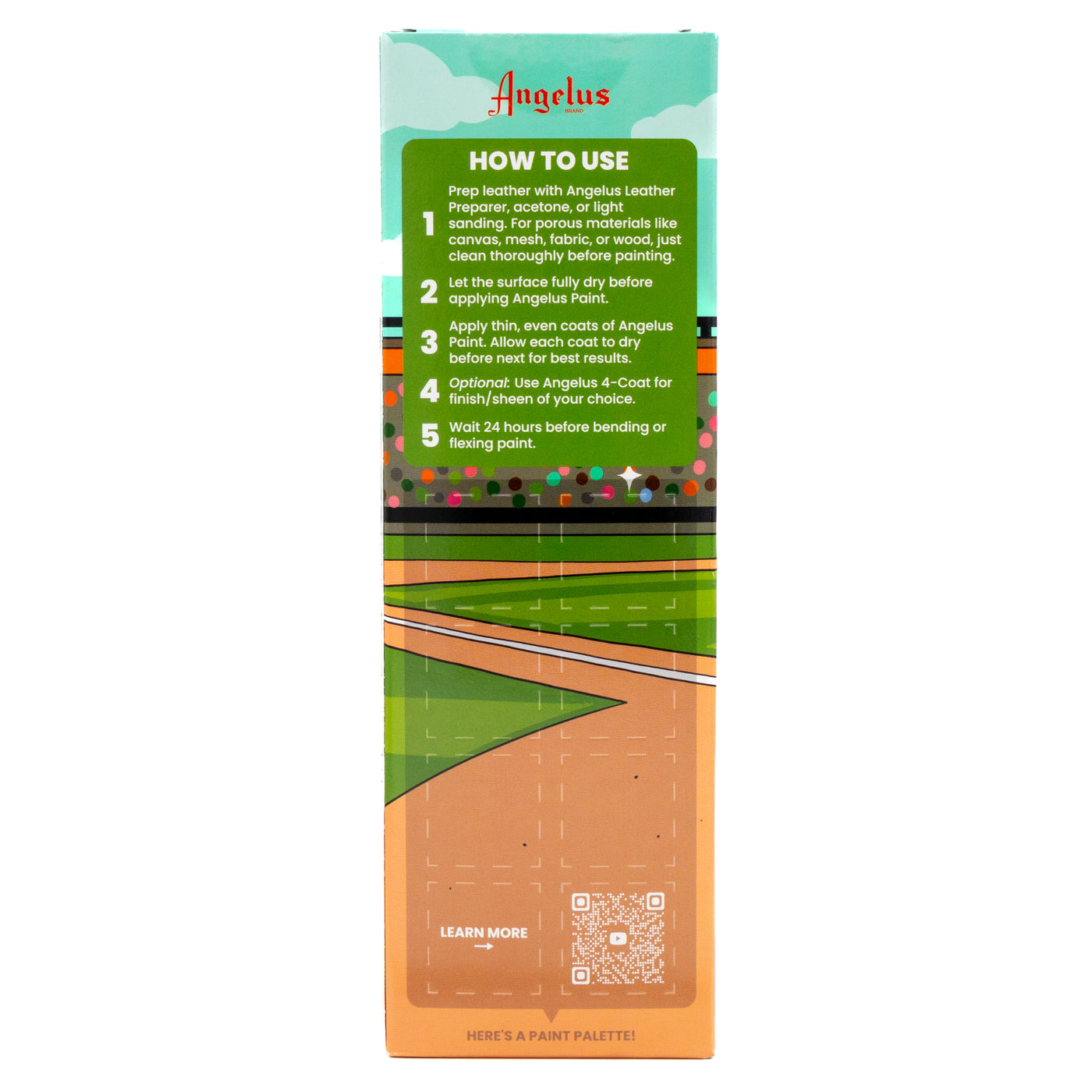 Angelus 13-Piece Vintage Baseball Paint Kit for custom shoes and leather goods – complete kit with classic baseball-inspired colors - back of box