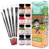 Angelus 13-Piece Paint Kit – Vintage Baseball colorway flat lay with acrylic leather paints and tools on white background