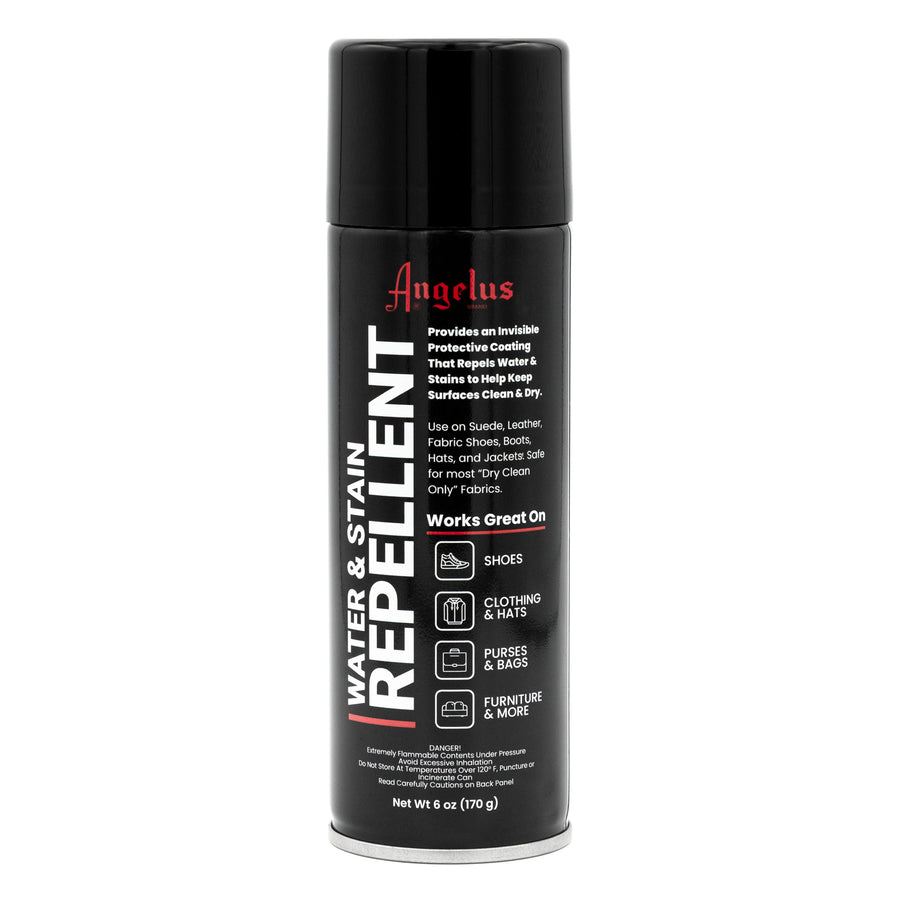 Angelus Water & Stain Repellent 6 oz. aerosol can, front label
