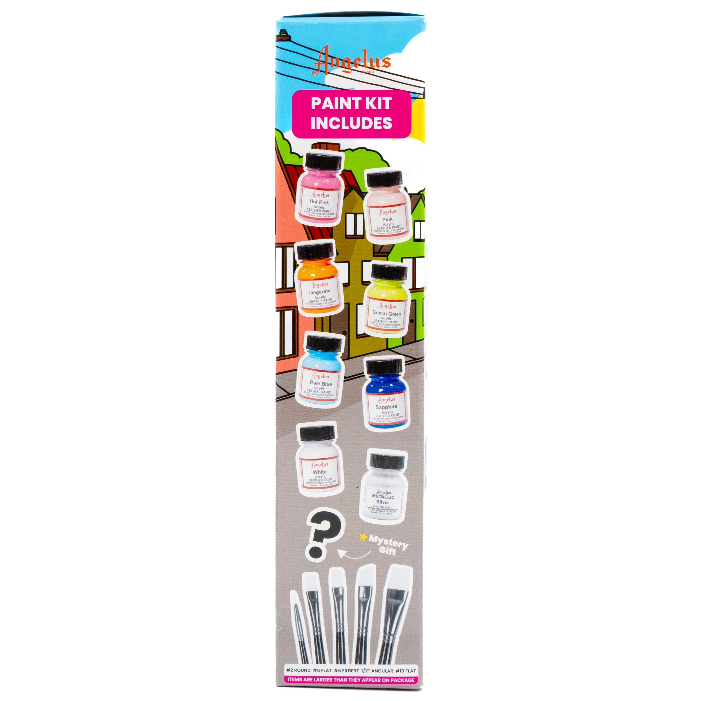 Angelus 13-Piece Y2K Paint Kit for custom sneakers and leather – full kit view with Y2K-themed paint colors - side of box
