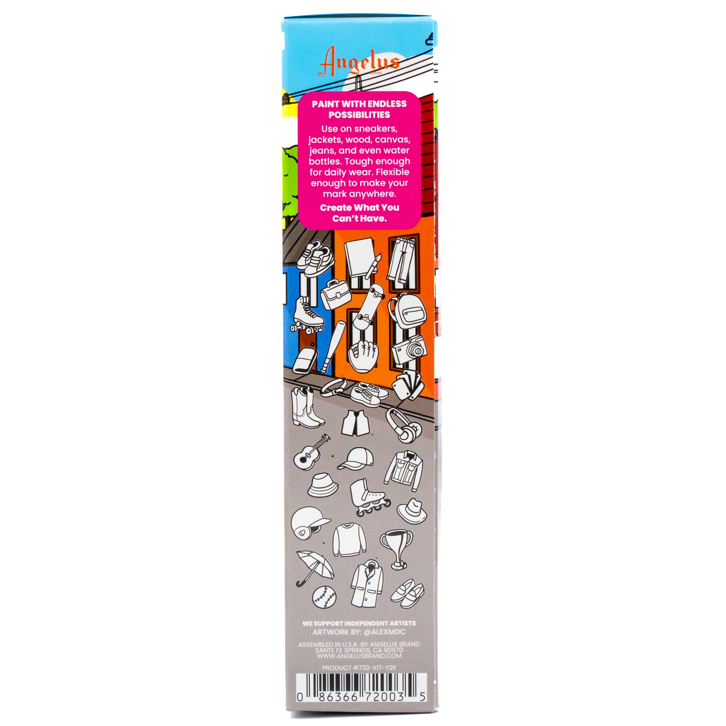 Angelus 13-Piece Y2K Paint Kit for custom sneakers and leather – full kit view with Y2K-themed paint colors - side of box