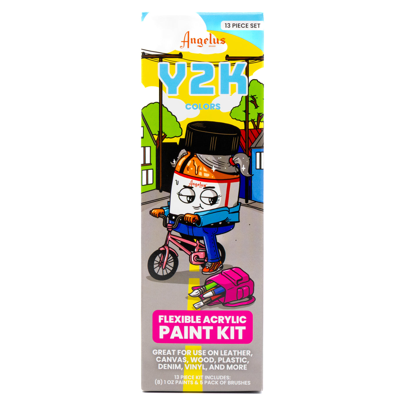 Angelus 13-Piece Y2K Paint Kit for custom sneakers and leather – full kit view with Y2K-themed paint colors - Front of box