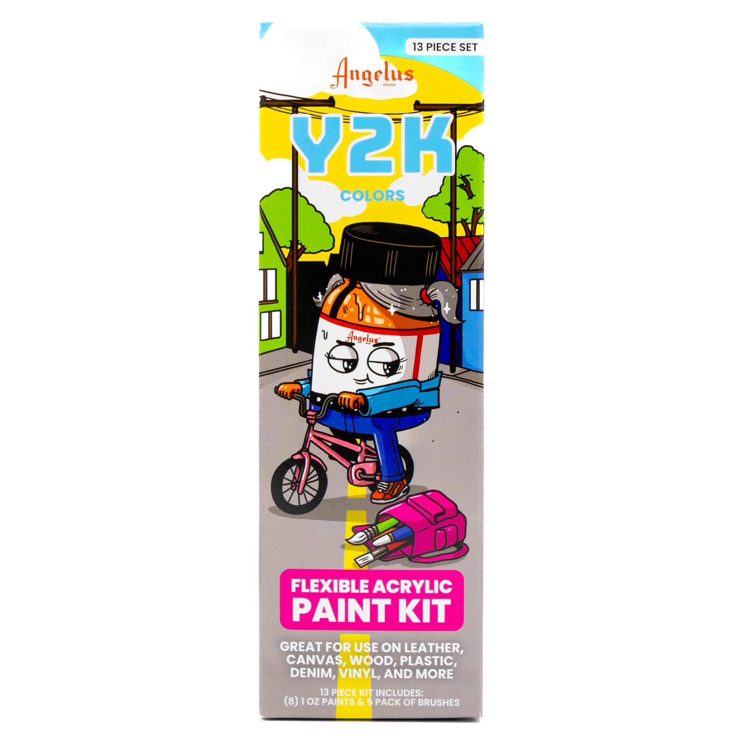 Angelus 13-Piece Y2K Paint Kit for custom sneakers and leather – full kit view with Y2K-themed paint colors - Front of box